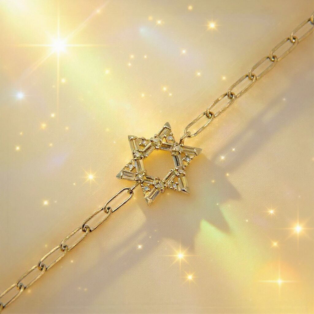 Star of David Baguette CZ Bracelet 925 Silver Yellow Gold Plated