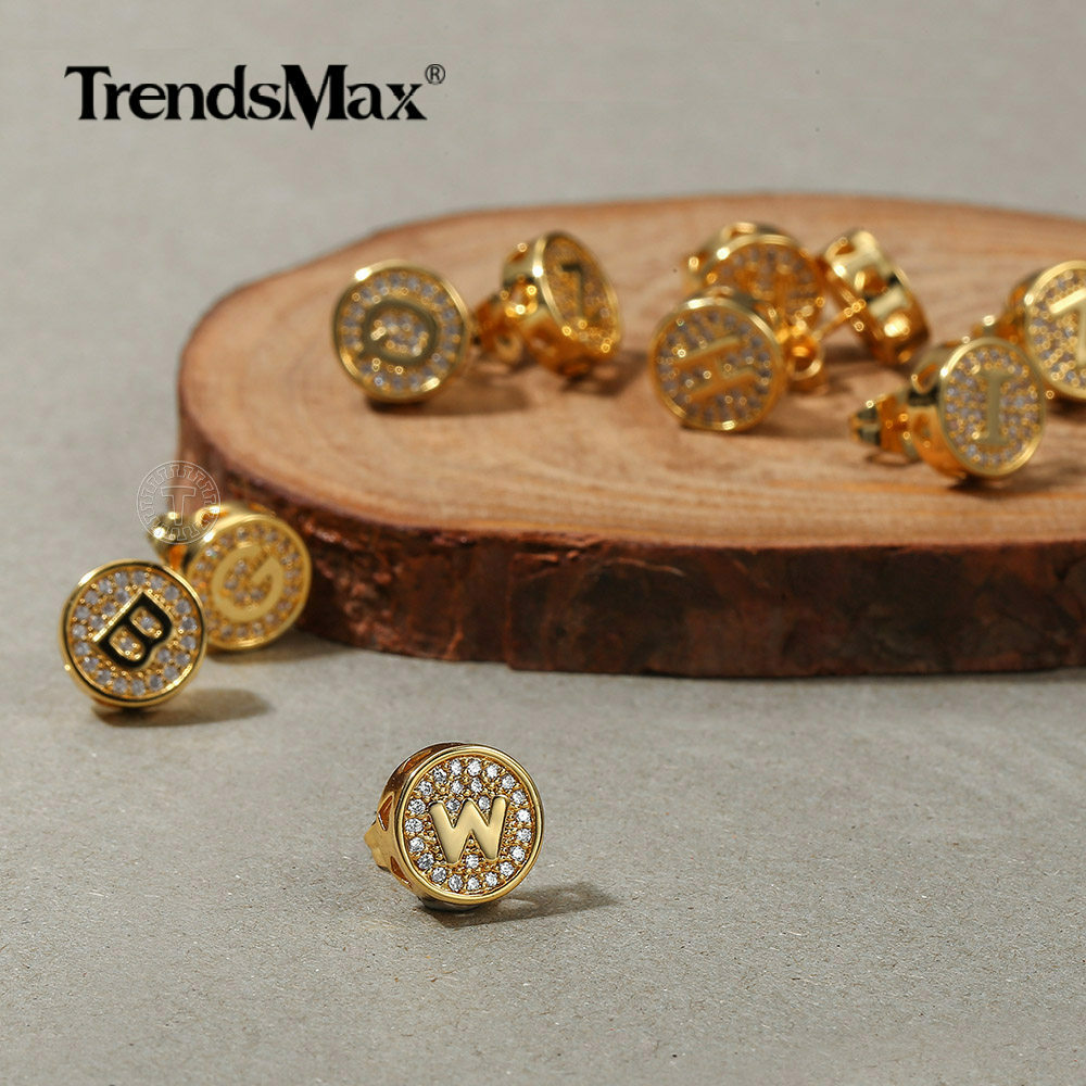 CZ Stud Earrings For Men Women 26 Letter Initial Studs Earrings Gold Plated Xmas