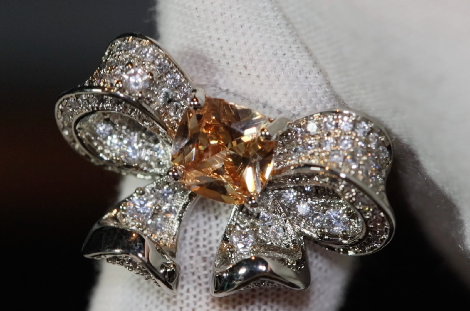Yellow Diamond Ring, Yellow Simulated Diamond Ring, Yellow Diamond Ribbon Ring
