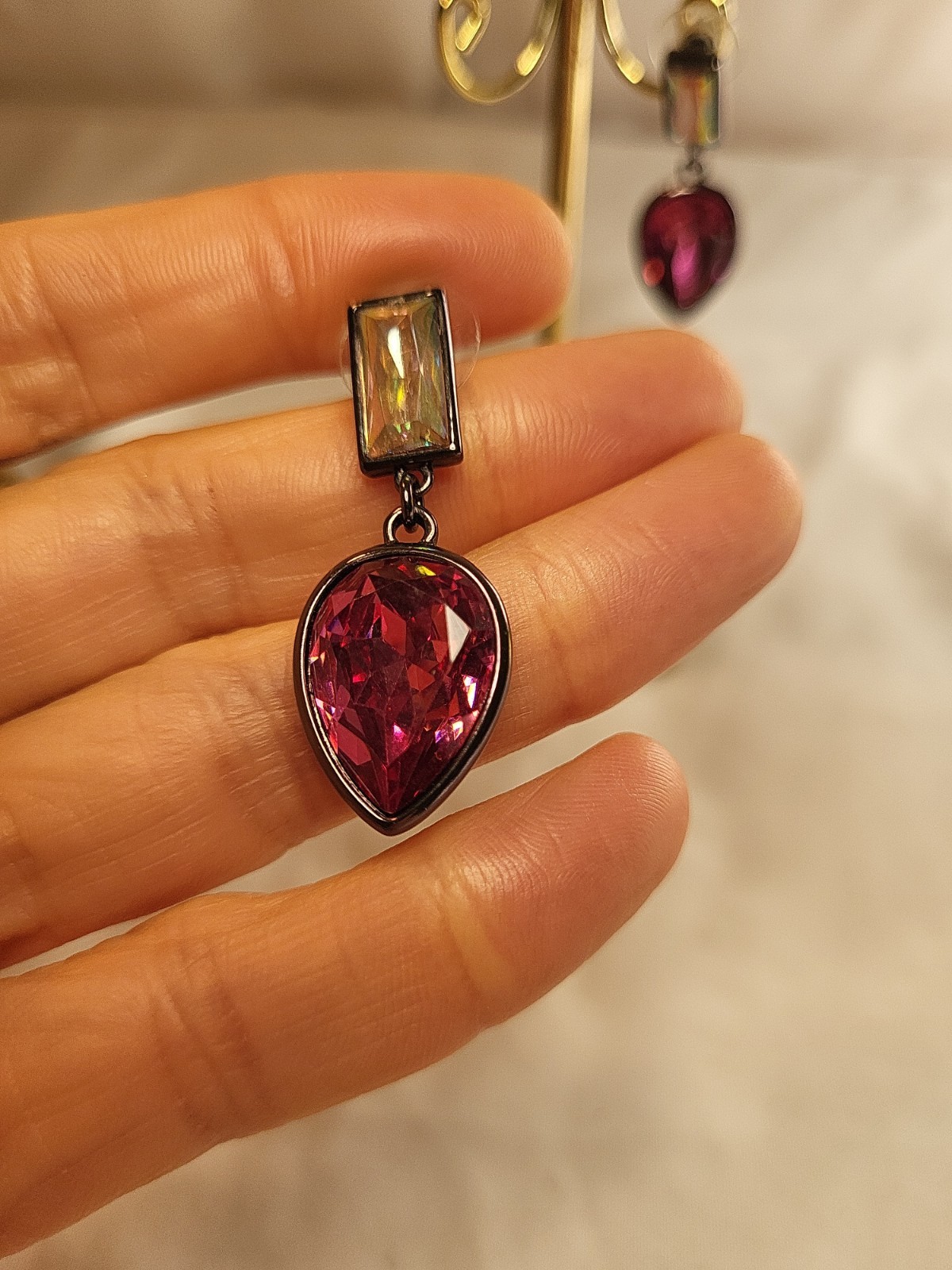 Vintage Pink Rhinestone Crystal Pierced Earrings 4cm