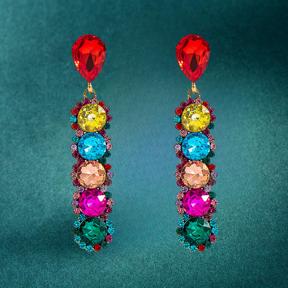 Multi-Color/Champagne Crystal Rhinestone Round Dangle Drop Earrings