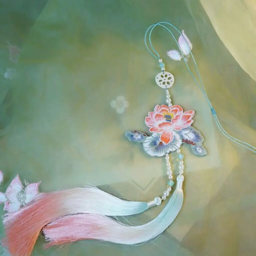 Chinese Hanfu Embroidery Lotus Pearl Waist Hanging Ornaments Hanfu Belt Waist
