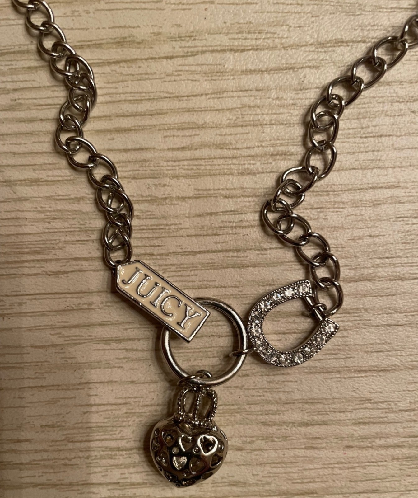 Vintage Y2K Juicy Couture Accessories: Charm Necklace, Earrings, Hair Claw Clip