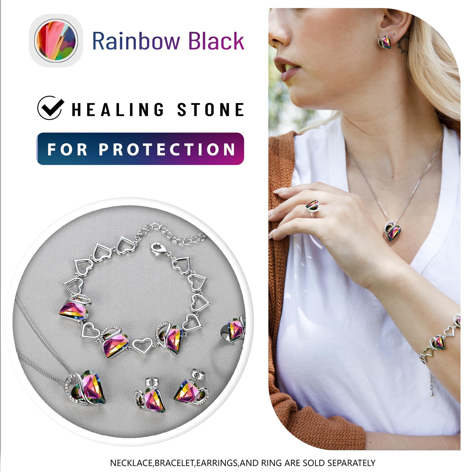 Gift Necklaces for Women, Infinity Love Heart Pendant with Rainbow Black Heal…