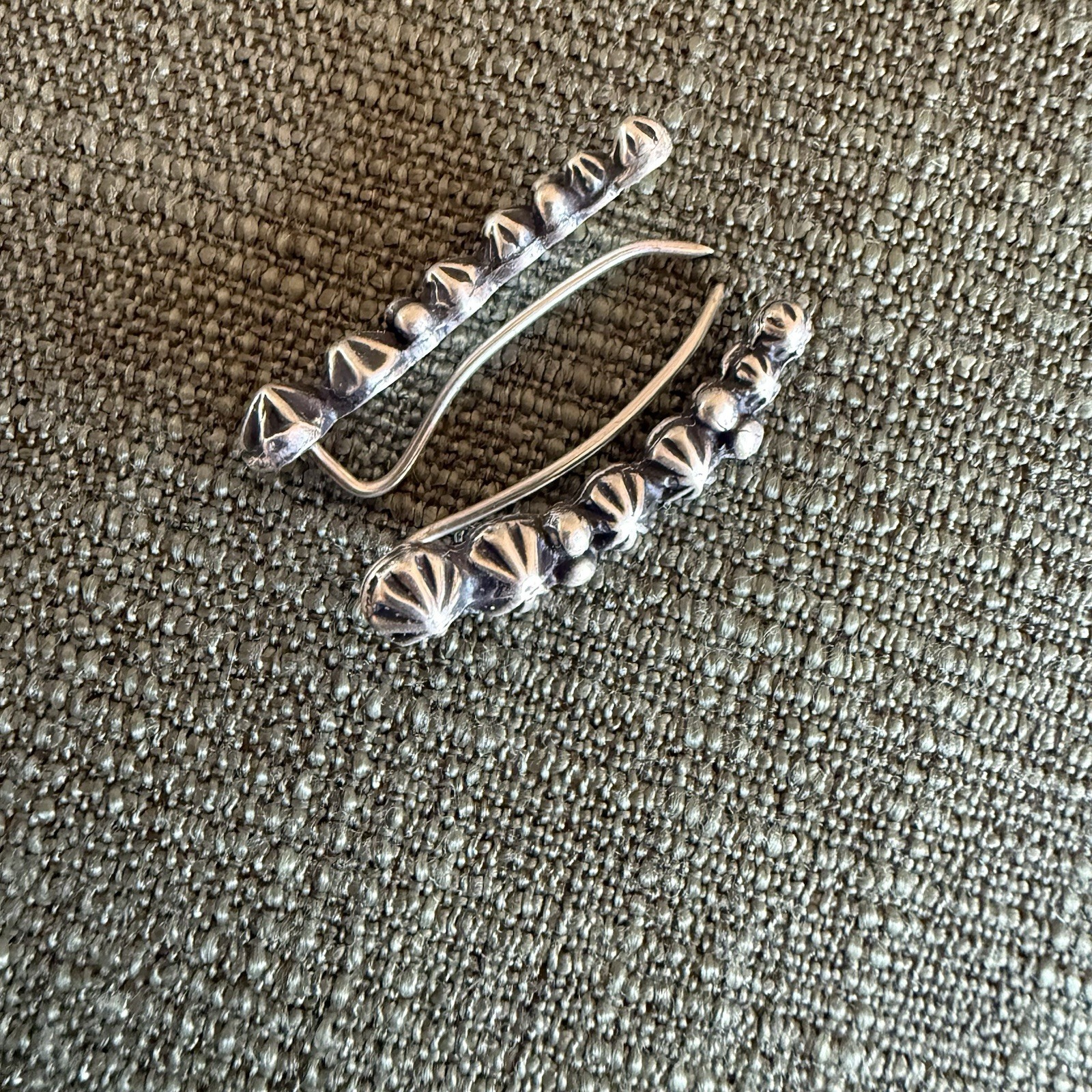 Willis Wears Sterling Textured Climber Earrings, Stamped & Signed.