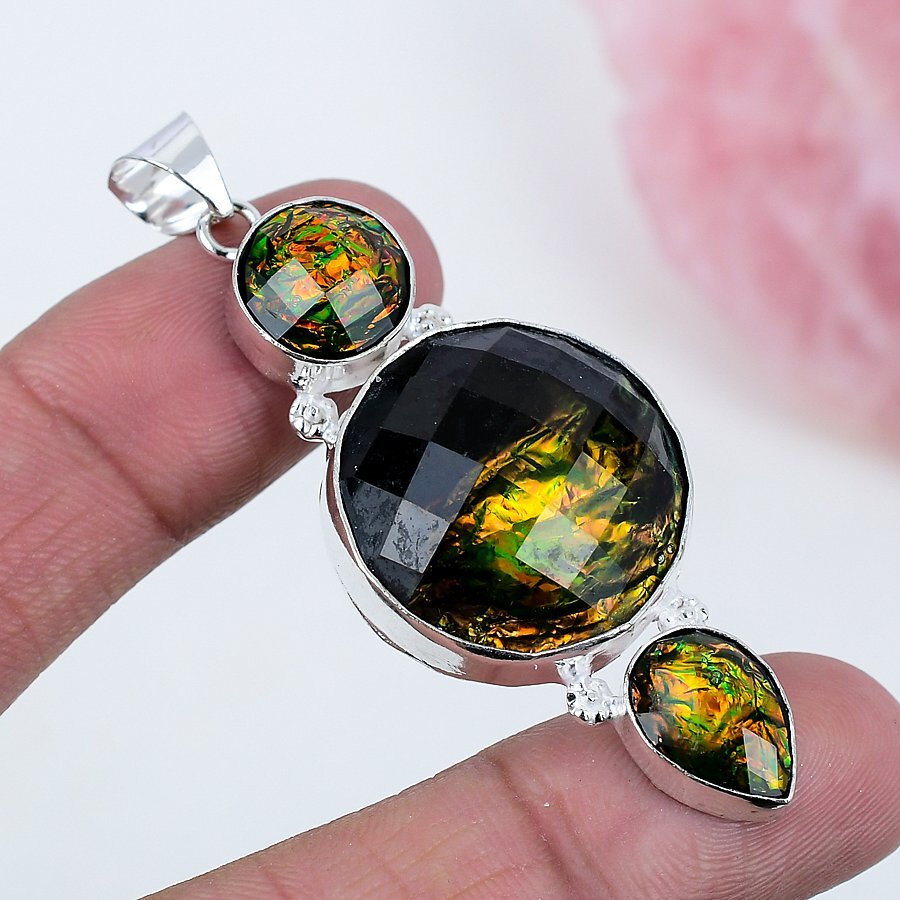 Color Enhanced Opal Tripplet 925 Silver Plated Handmade Pendant of 2.53″