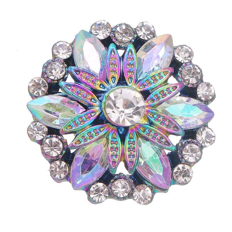Snap Jewelry Rhinestone Flower Rainbow Base 18-20mm Fits Ginger Charms Accessory