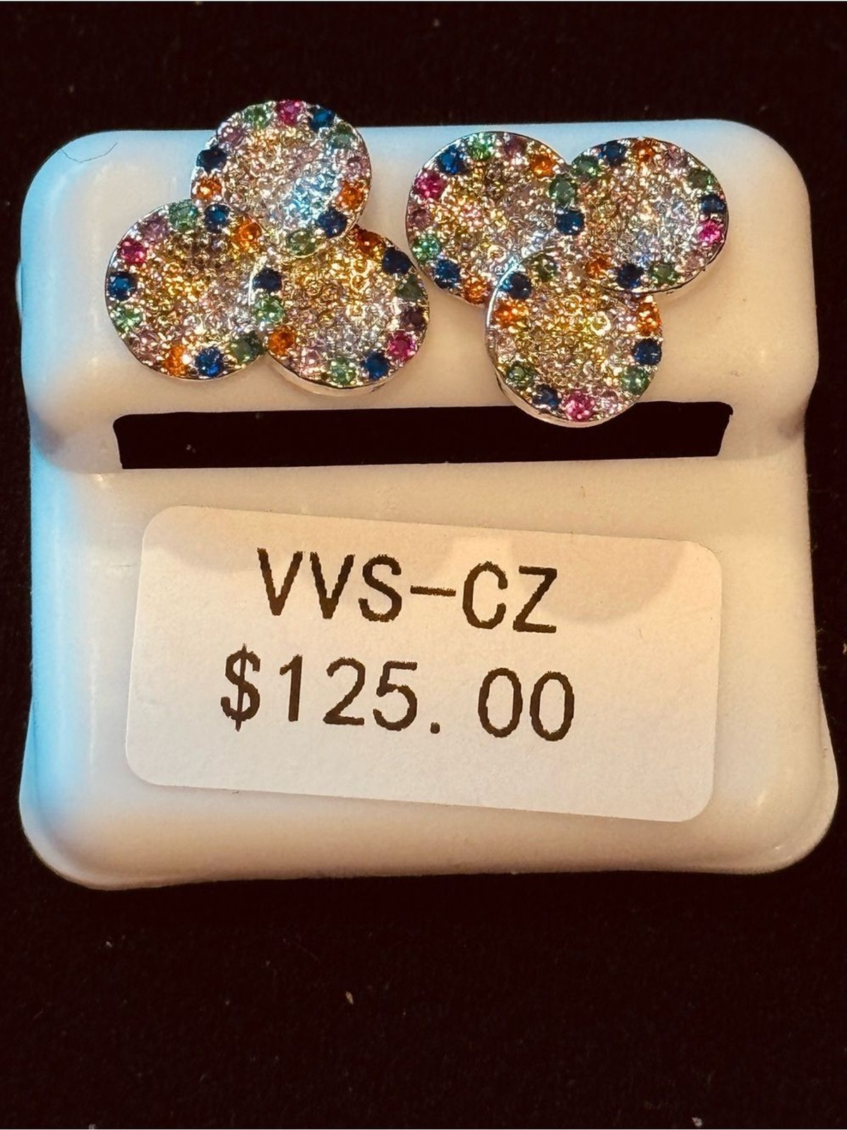 Multi Color VVS CZ Pavé Cluster Stud Earrings NWT Rainbow Stainless Steel
