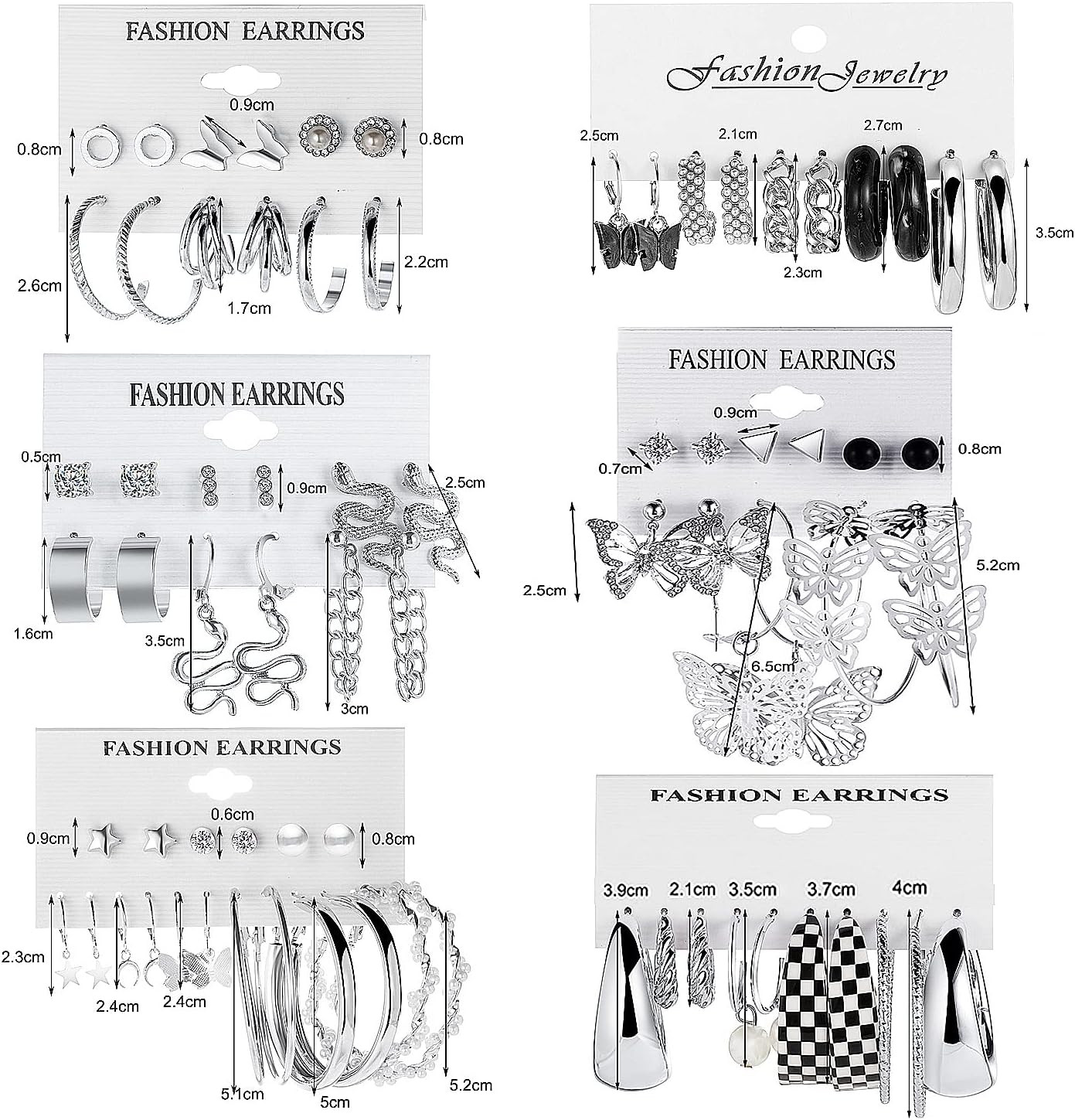 37 Pairs Silver Hoop Earrings Set for Women Multipack Fashion Drop Dangle Earrin
