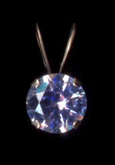 New 10K Fine Solid Yellow Gold 5mm Round Blue Crystal CZ Solitaire Pendant ~QV