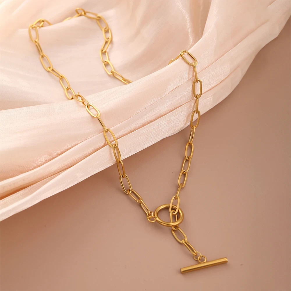 Gold Toggle Chain Necklace Women Chunky Statement T Bar Fashion Jewellery