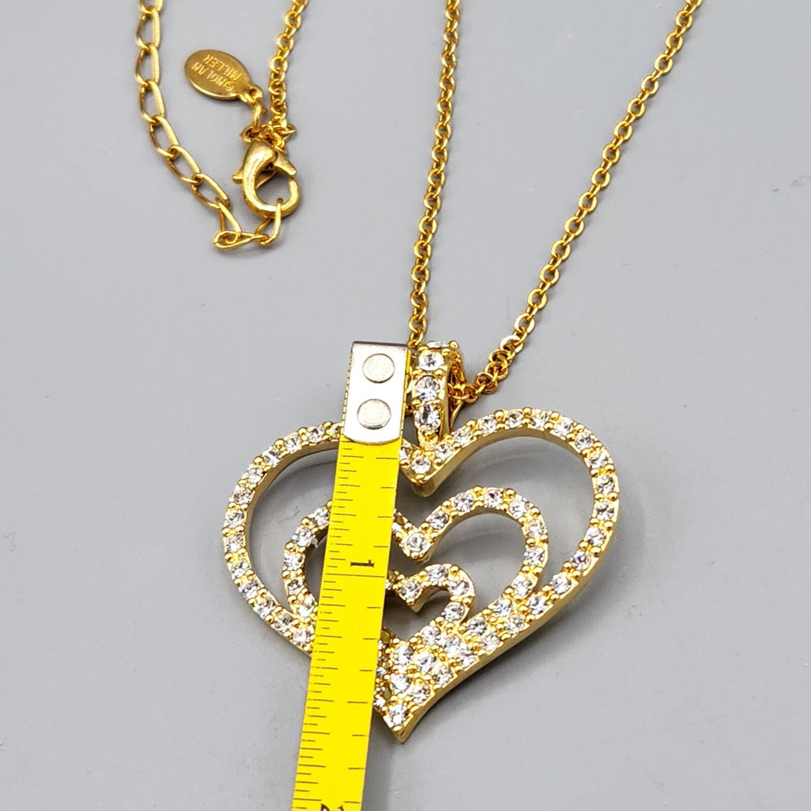 Nolan Miller GRACIOUS HEART Crystal Pave Gold Tone Pendant Chain Necklace 18″