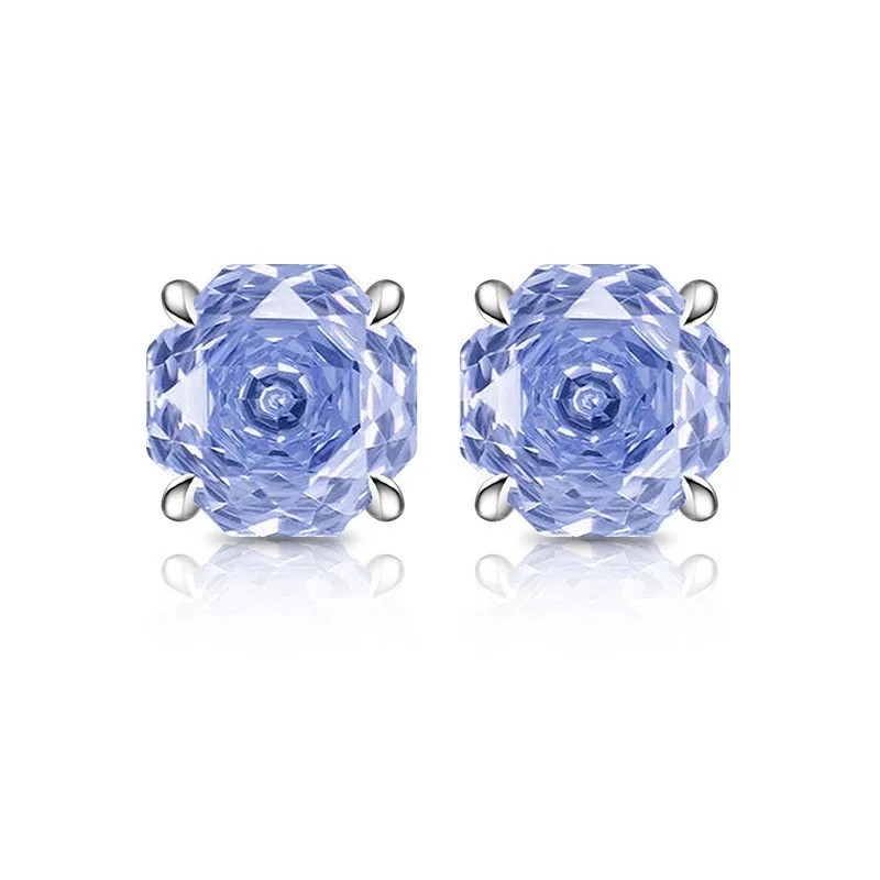 Rose Cut Blue 8mm Sparkling 925 Sterling Silver Stud Earrings Gift