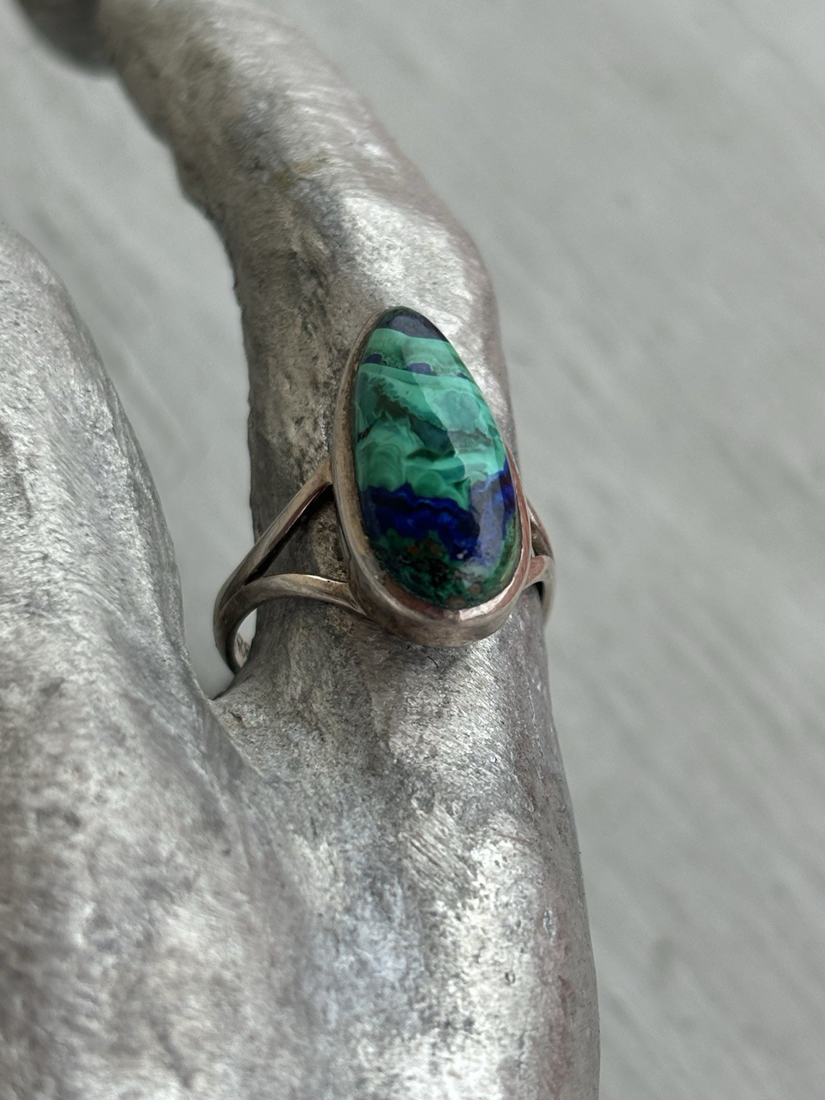 Sterling silver handmade Azurite Malichite gemstone ring size 5