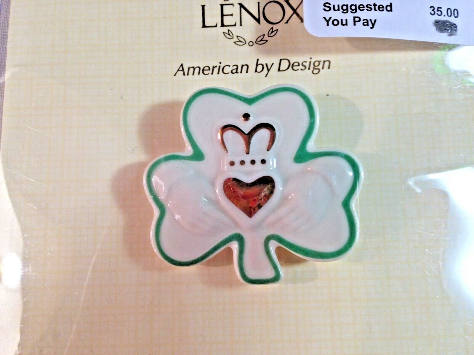 24K Gold Accents LENOX IRISH SHAMROCK PIN BROCHE / PENDANT NEW!
