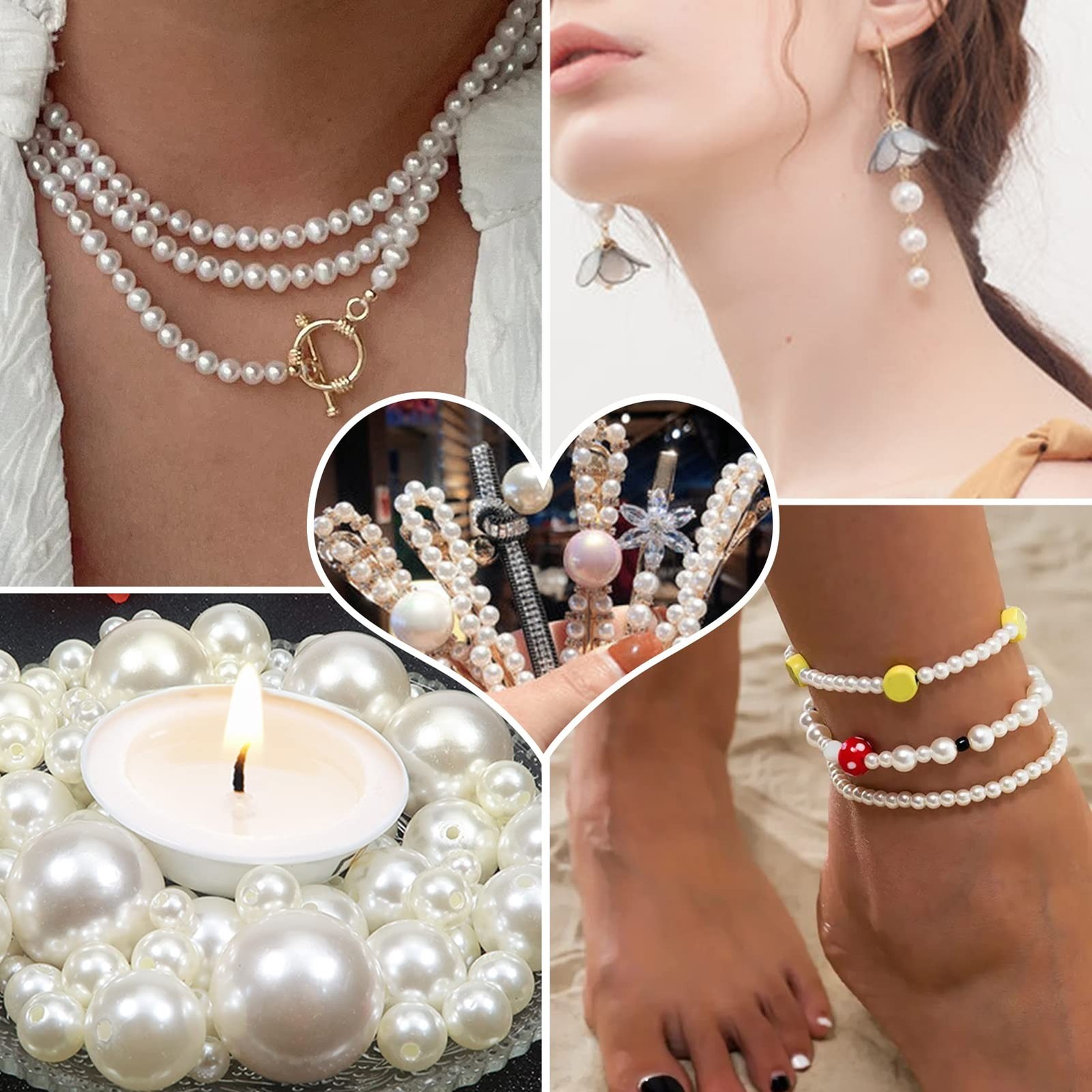 TOAOB 200pcs Pearl Beads for Jewelry Making 4mm to 12mm White Loose Pearls Cr…