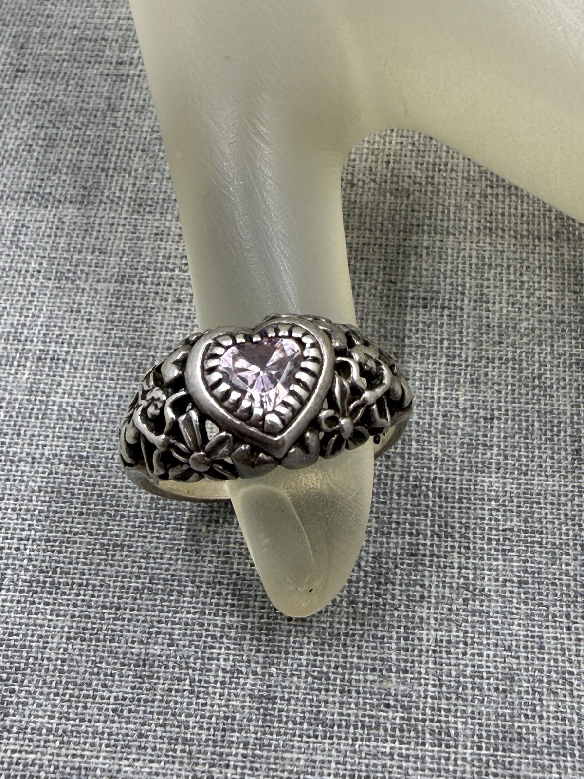 Kabana DQ Pink Heart Shaped CZ Cupid Arros Sterling .925 Ring Size 7.5