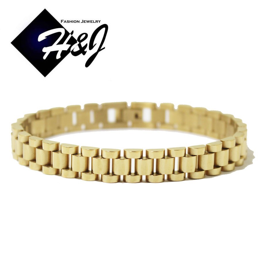 8″–10″Men Women Stainless Steel 10mm Gold Plated Watch Band Link Chain Bracelet