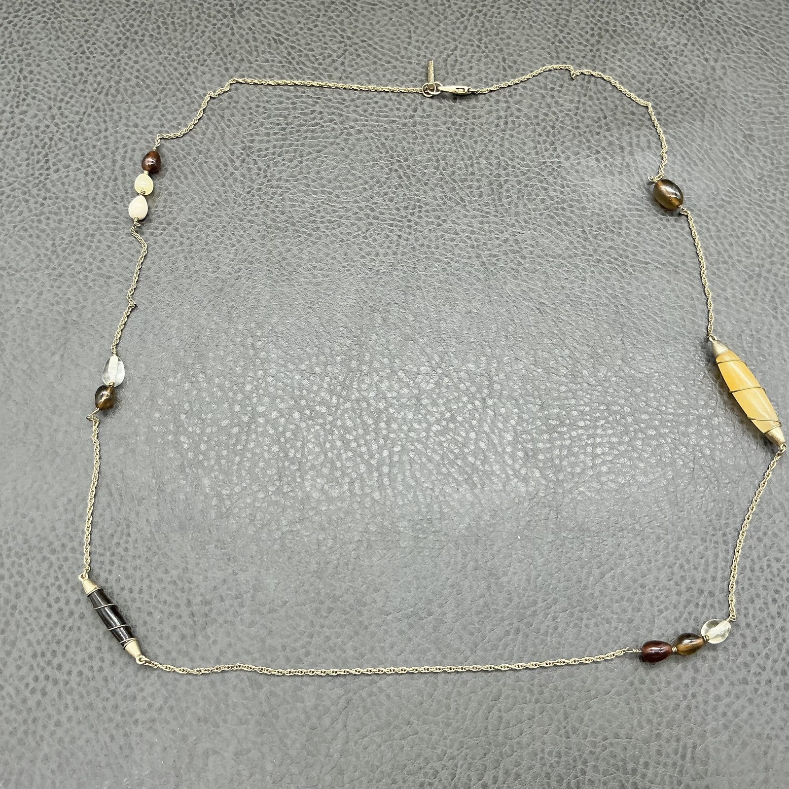 Kenneth Cole Necklace Gold Tone Multicolor Stone Beaded Station Long Chain 28″