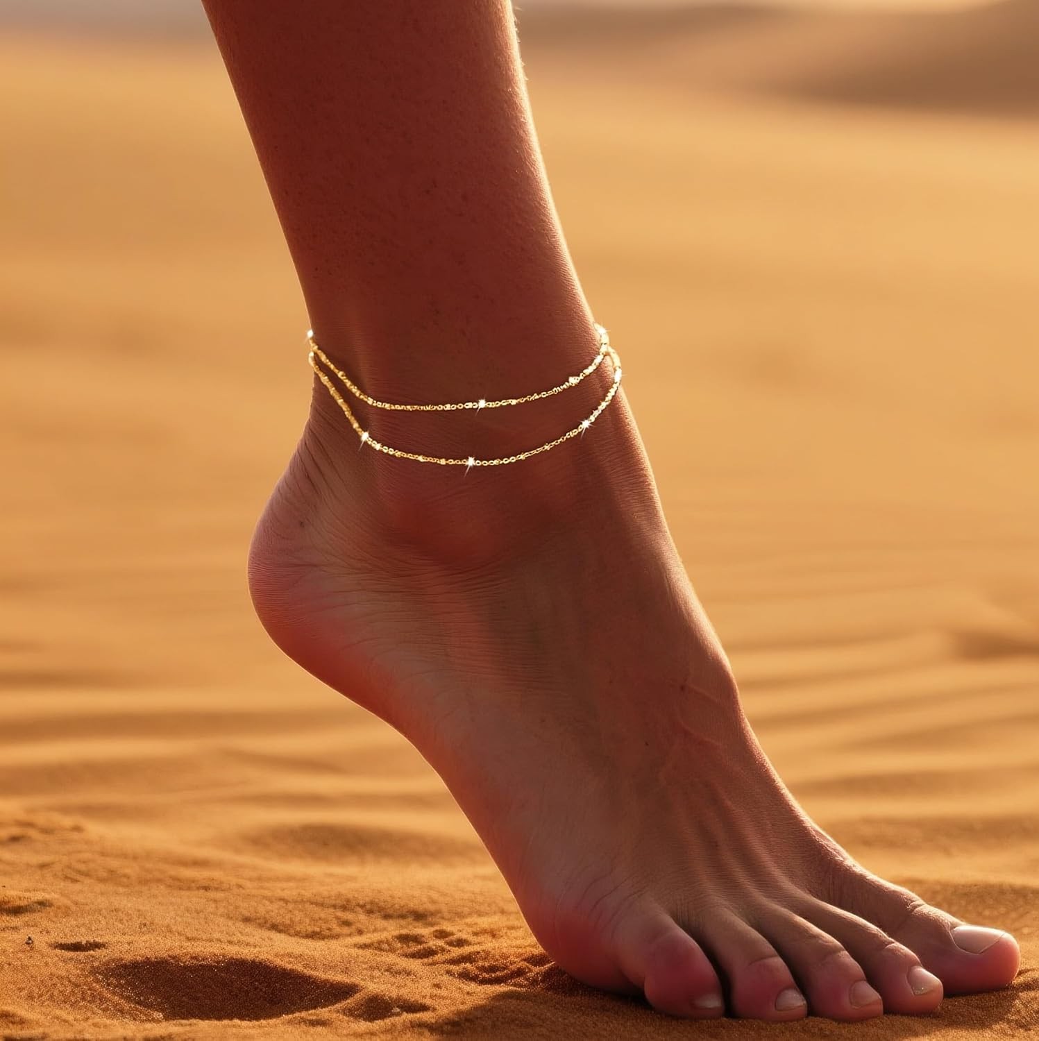 DEARMAY Dainty 14K Gold Plated Ankle Bracelets for Women, Waterproof 14K Gold Pl