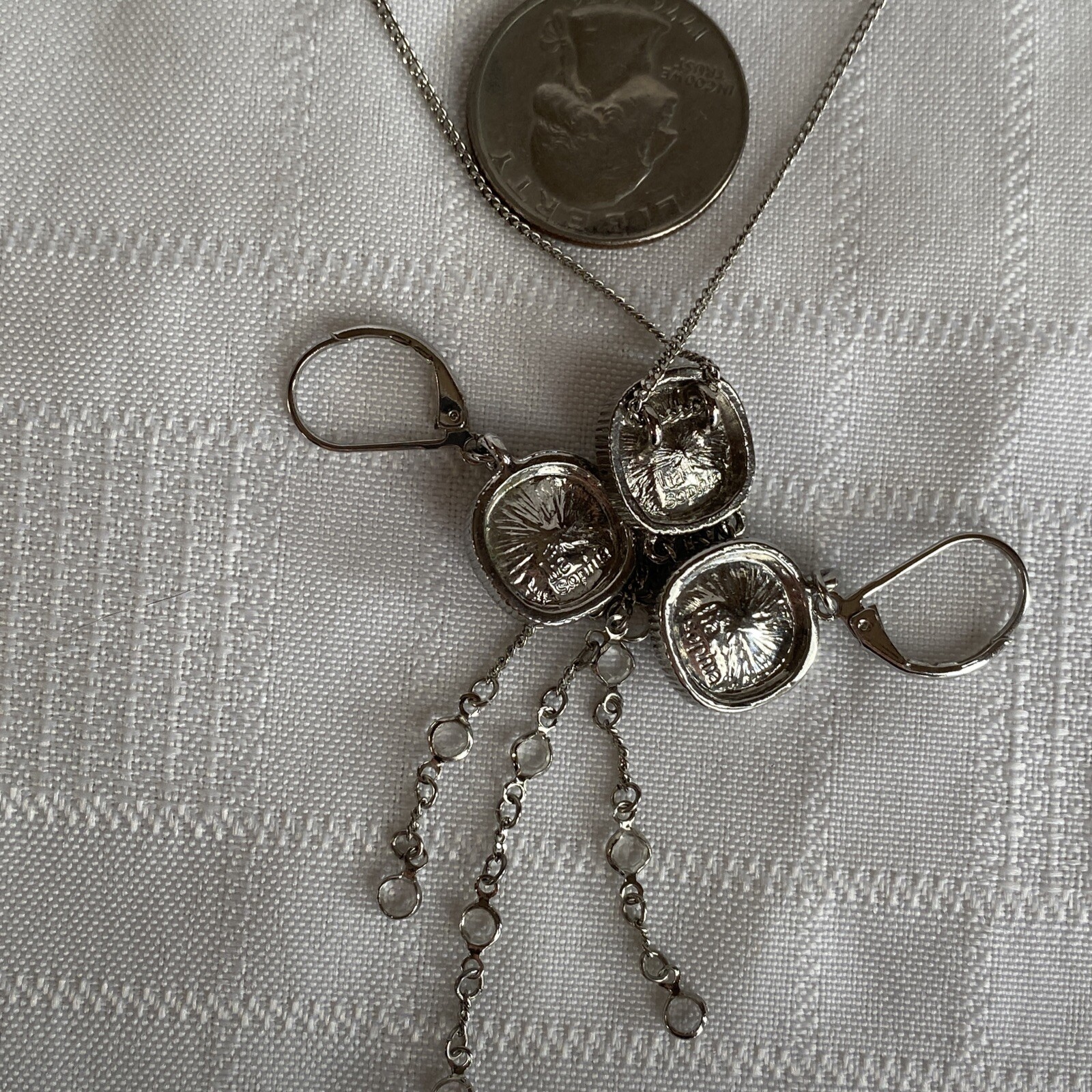 Lia Sophia Bella Donna Necklace 15-18” Earrings Silver Tone Rare Set Cz Wow!