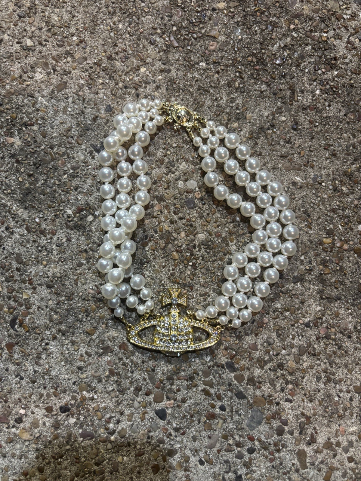 Vivienne Westwood Orb Triple Pearl Choker Necklace Silver With Gift Box