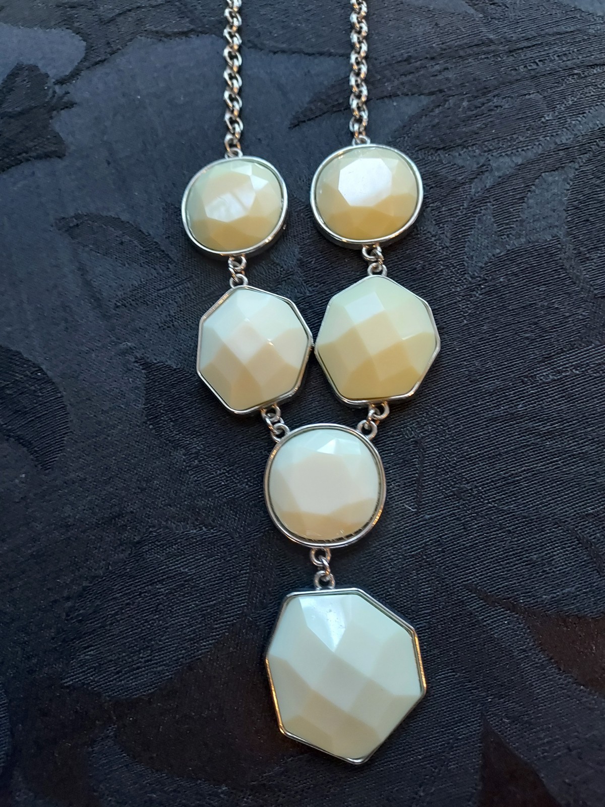 Light Green Stone Necklace Silver Tone