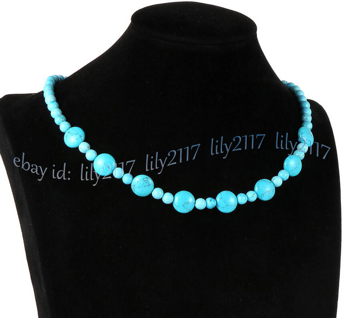 Genuine 10mm 4mm Blue Turquoise Round Coin Gemstone Beads Necklaces 16-28 inches