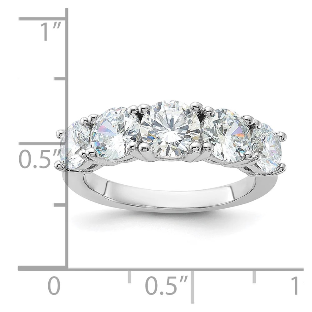 Sterling Silver Rhodium-Plated CZ 5-Stone Ring