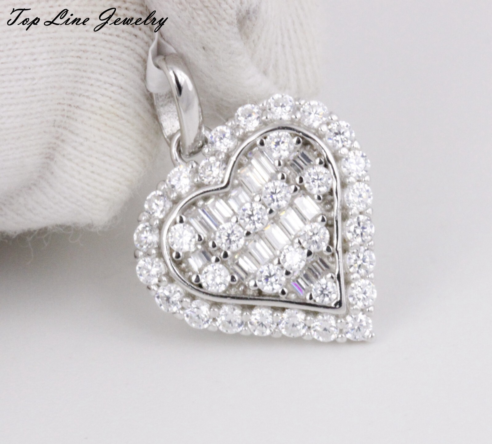 Women Girl 925 Sterling Silver 14mm Small CZ Love Heart Pendant Allergy Free
