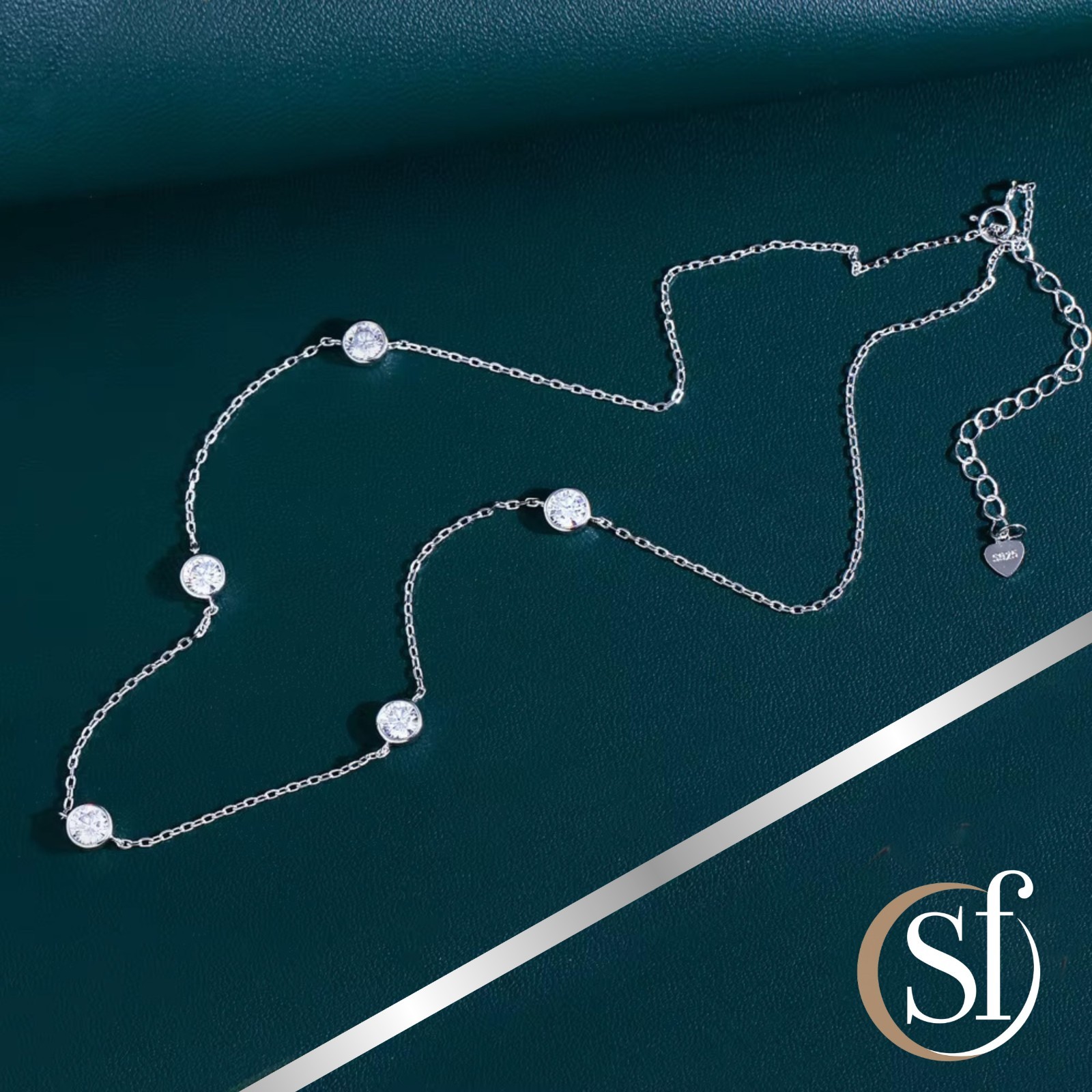 925 Sterling Silver Station Necklace | 6mm CZ Bezel Set | 16 to 18 Inch