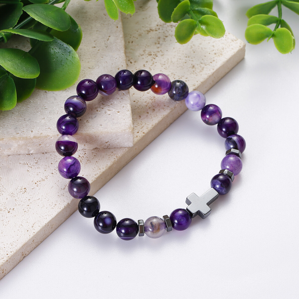 Men Women Lava Obsidian Beads Bracelet Natural Stone Yoga Elastic Bangle Jewelry