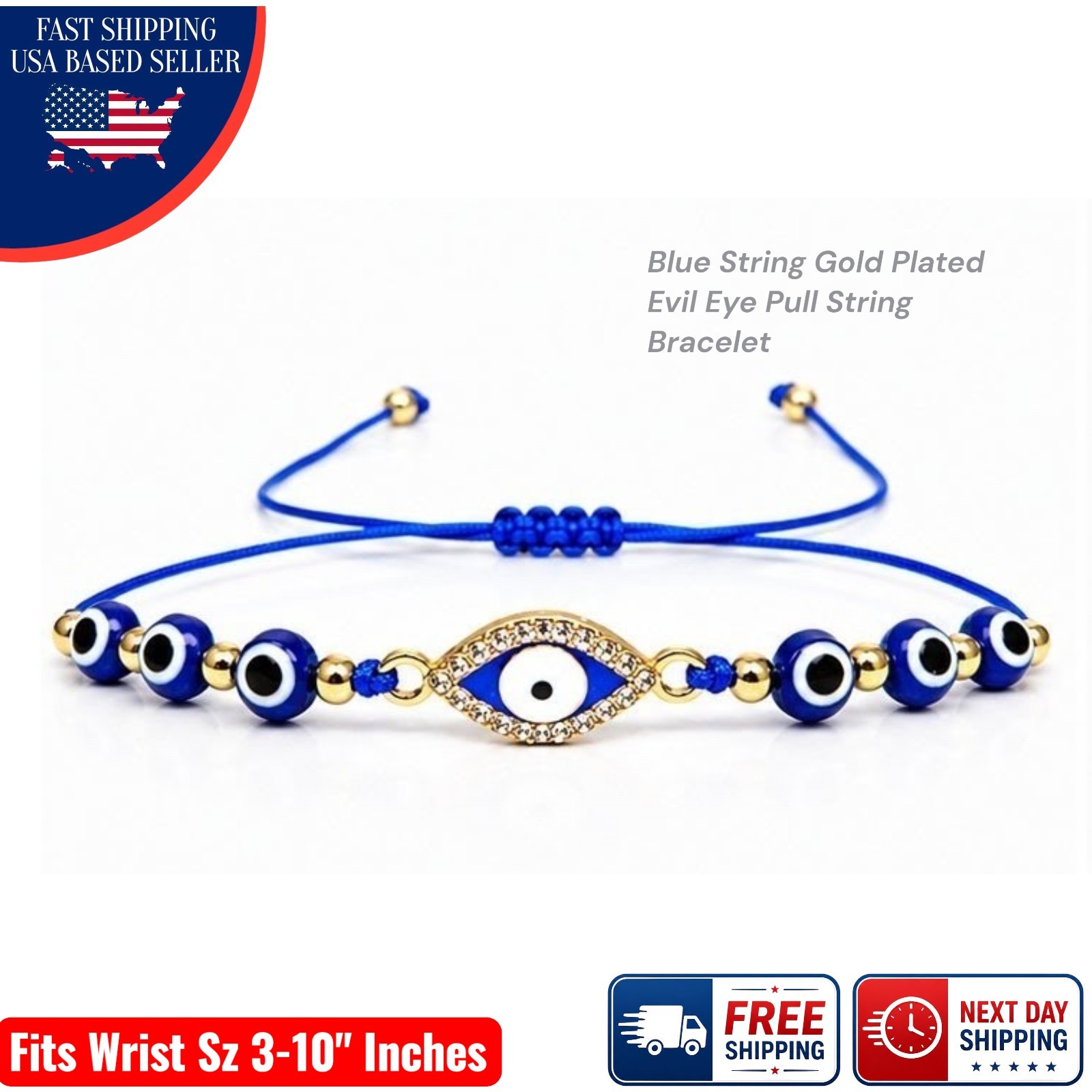 Evil Eye Protection Bracelet Kids Adults Blue Nazar Bead Adjustable Gold Tone