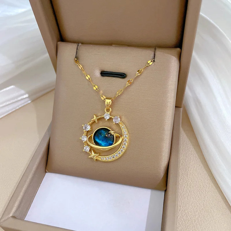 316L Stainless Steel Sun Moon Star Pendant Necklace For Women Exquisite Planet