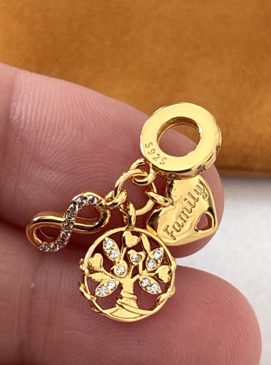 Gold Plated Sterling Silver Family Heart Tree Infinity Dangle Charm 925 Bead Uk