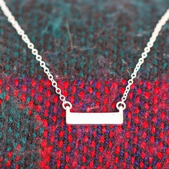 Silver Tone Iridescent Faux Opal Inlay Bar Necklace Minimalist Layering