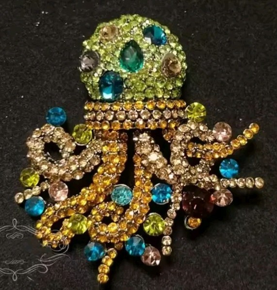 Gorgeous Multicolor Detailed Rhinestone Octopus 🐙 Brooch Or Add A Chain To…
