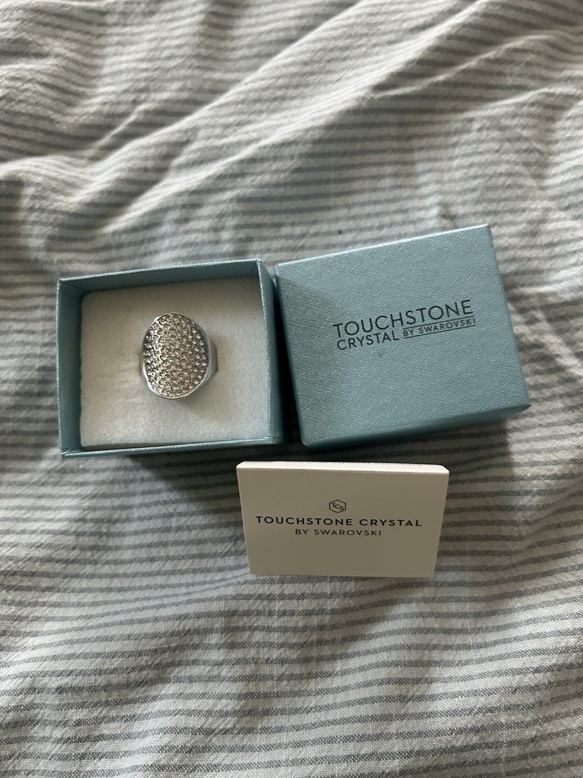 Touchstone Crystal by Swarovski Bling Ring Silver Tone Pavé Size 8 statement