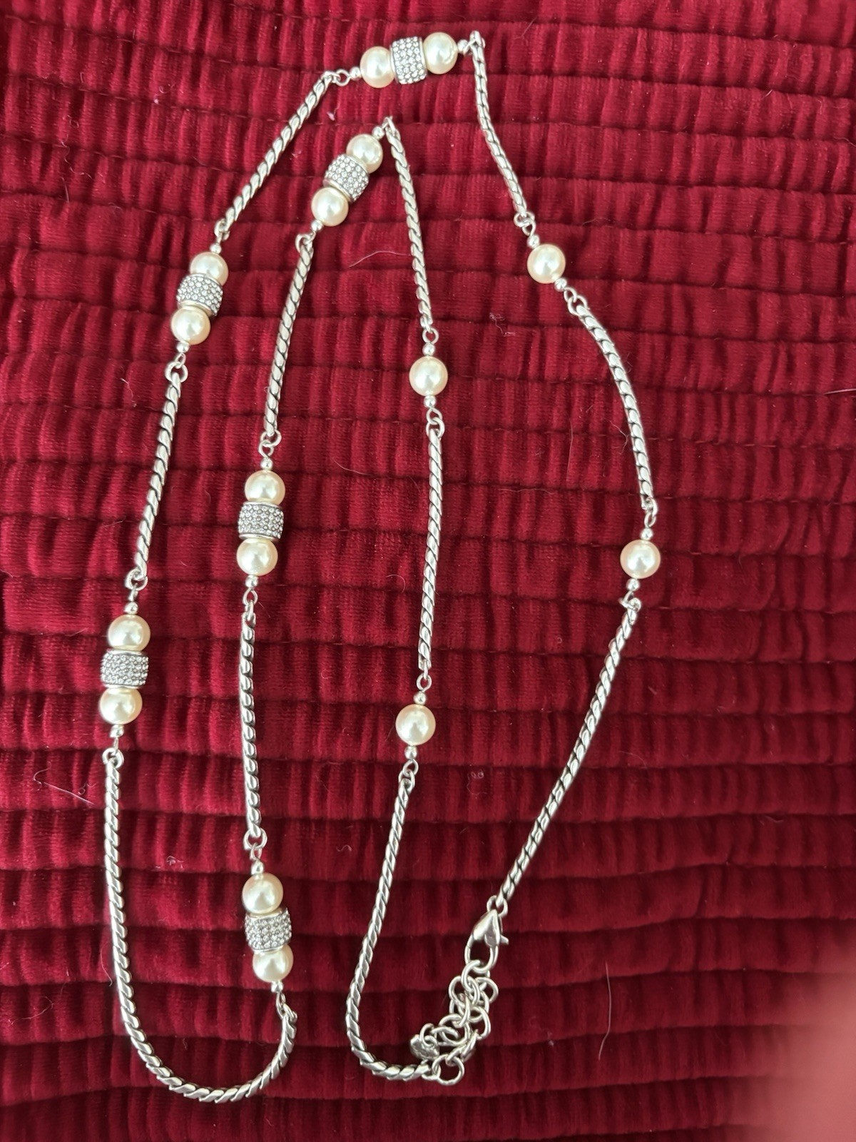 Brighton Meridian 38 inches Long Faul Pearl Beaded & Crystals Silver Necklace