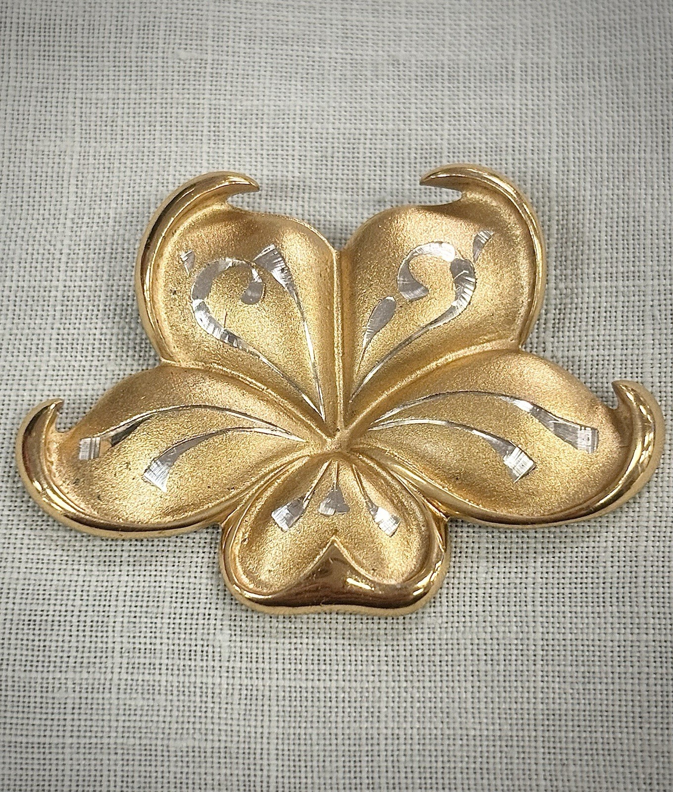 Vintage Gorham Sterling Vermeil Flower Brooch Gold Wash 925 Signed Floral
