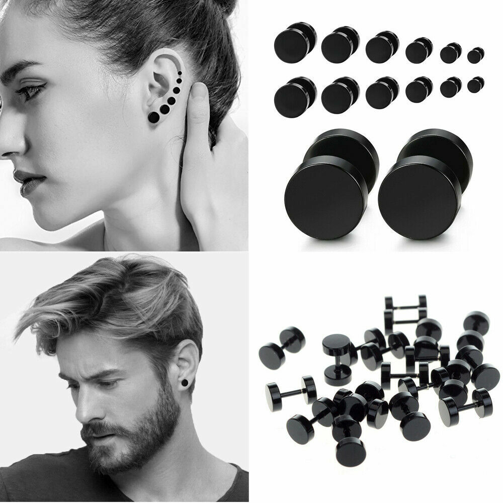 1Pair Stainless Steel Stud Earrings Faux Gauges Ear Tunnel Earring for Men Women