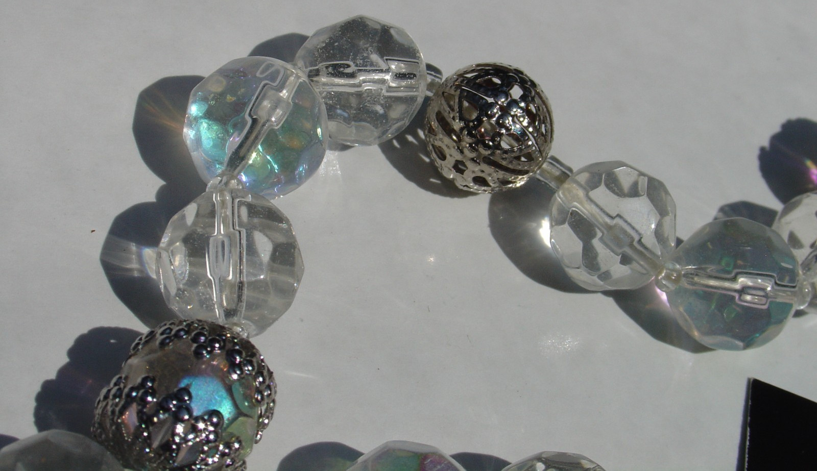 Birch Hill Large Faceted Clear Glass Bead Necklace Some AB Aurora Borealis