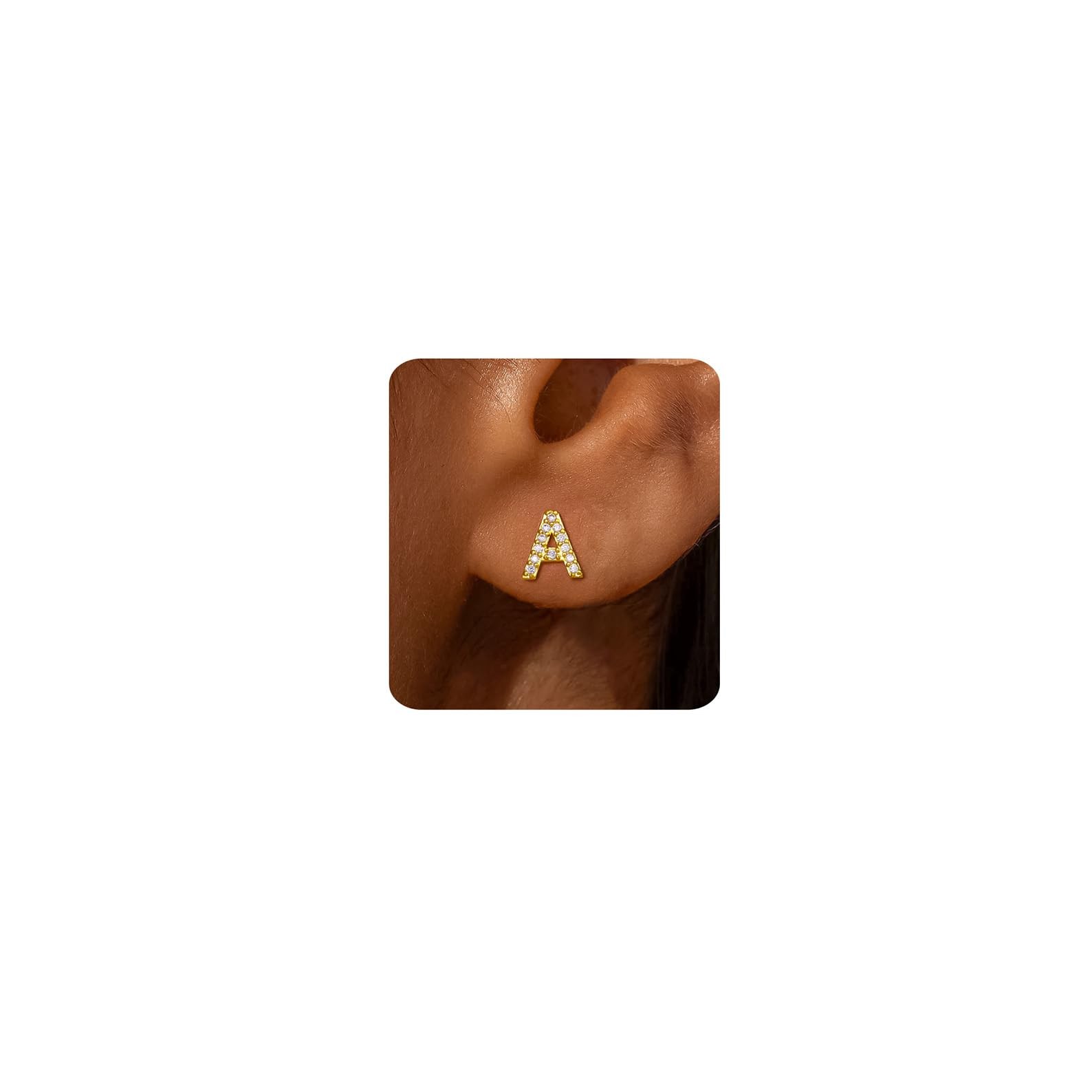 MUMREUES Gold Earrings for Women Trendy 14K Gold Plated Cubic Zirconia Initia…
