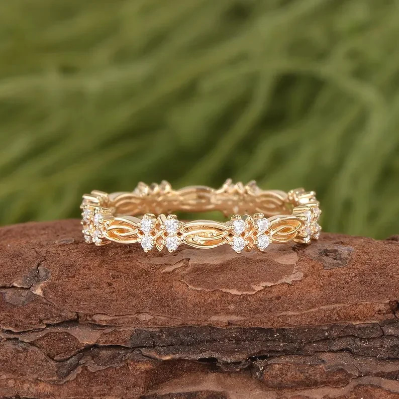 1.50Ct Round Simulated Diamond Wedding Full Eternity Ring 14k Yellow Gold Plated