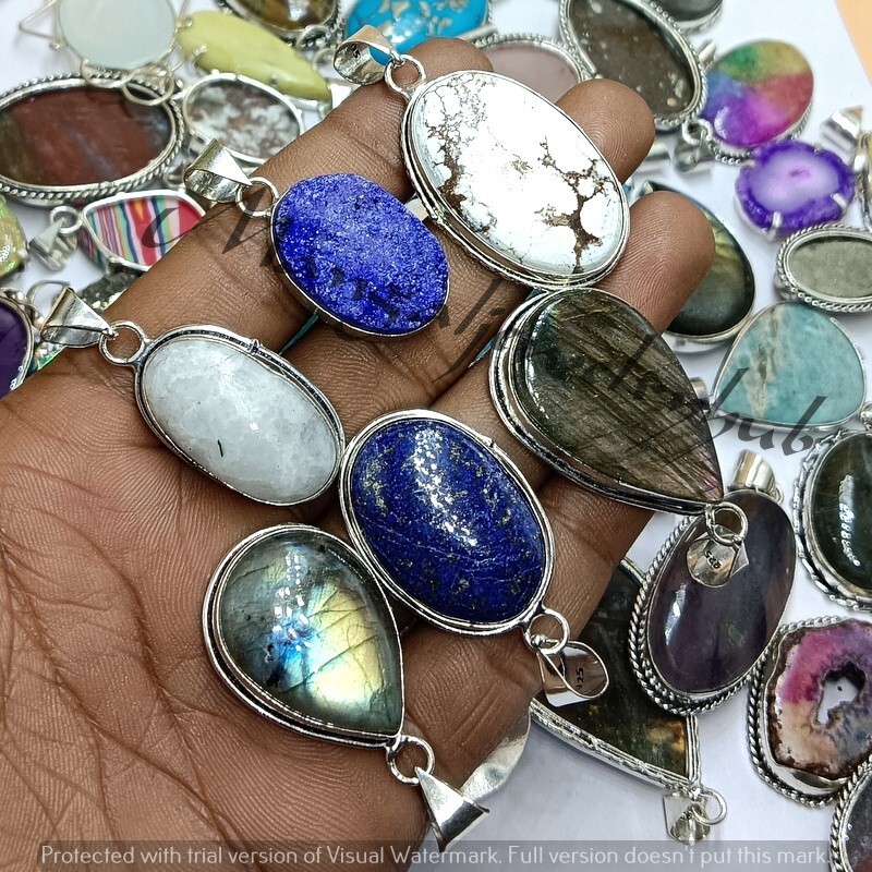 Turquoise & Mix Gemstone 10PCS Pendants 925 Silver Plated Wholesale Jewelry Lot