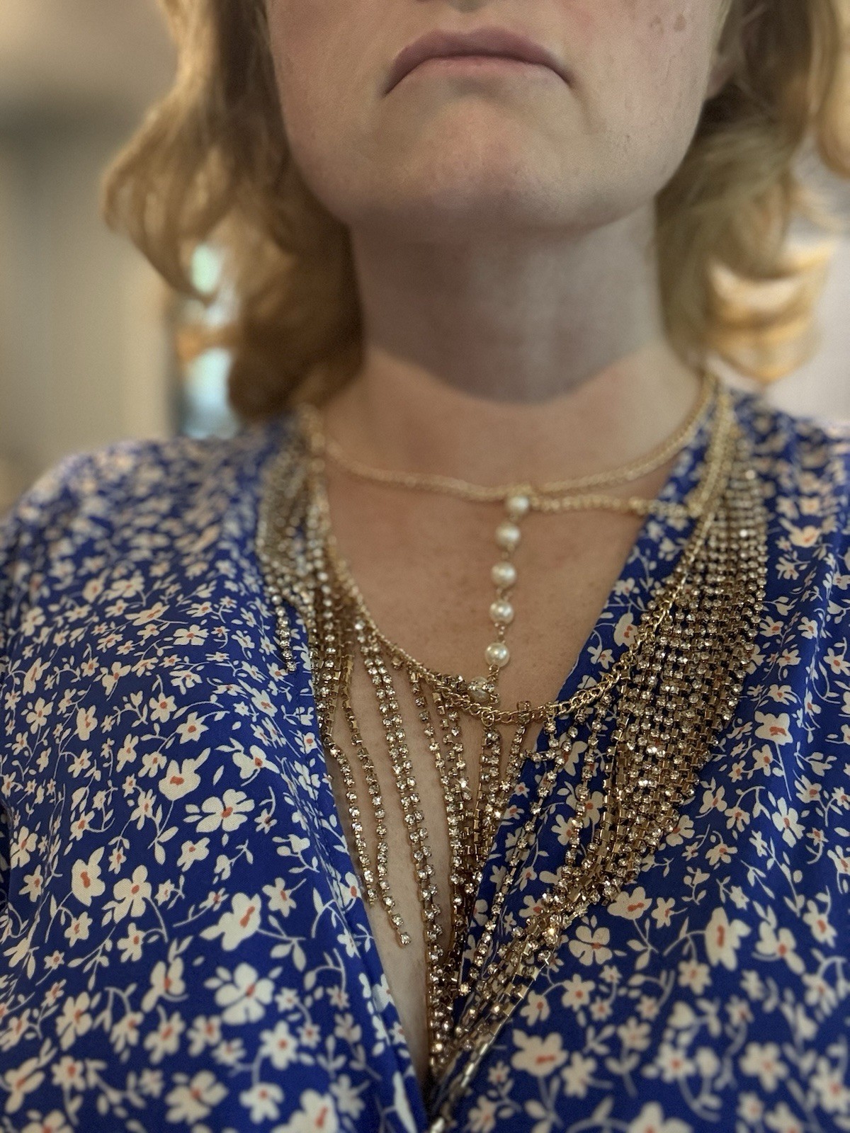 Avant Garde Fringe Necklace Gold Pearl Crystal NWOT