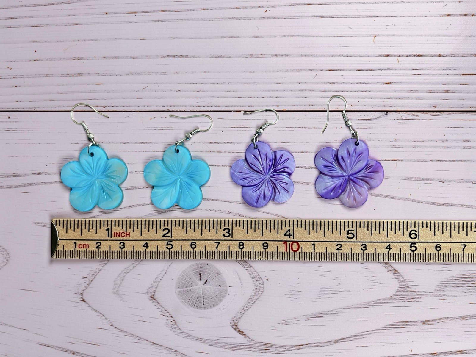 Floral Flower Dangle Pierced Earrings Blue Purple Swirl Petal 2 Pair Women New