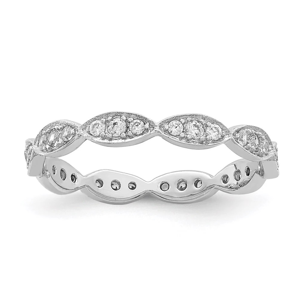 Sterling Silver Rhodium-Plated Fancy Scalloped CZ Band