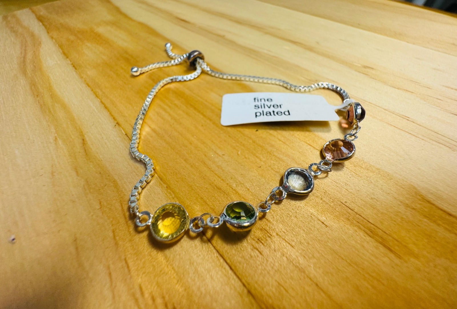 Fine SilverPlated 5 gemstone bracelet Adjustable up to 10″