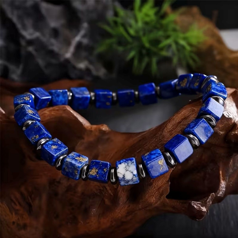 6mm Lapis Lazuli Stretch Bracelet Square Healing Crystal Gemstone Men’s Jewelry